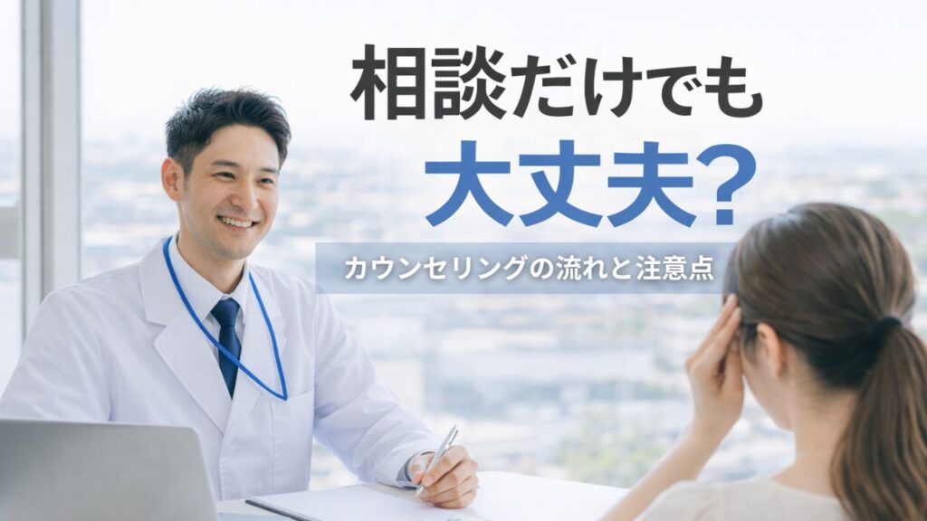 AGAのカウンセリングで相談だけでも可能か悩む女性と医師の相談シーン