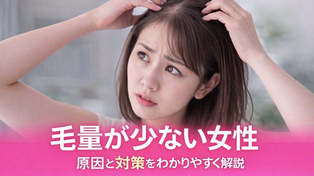 毛量が少ない女性が分け目の薄さを気にしている様子