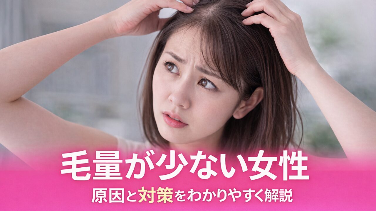 毛量が少ない女性が分け目の薄さを気にしている様子