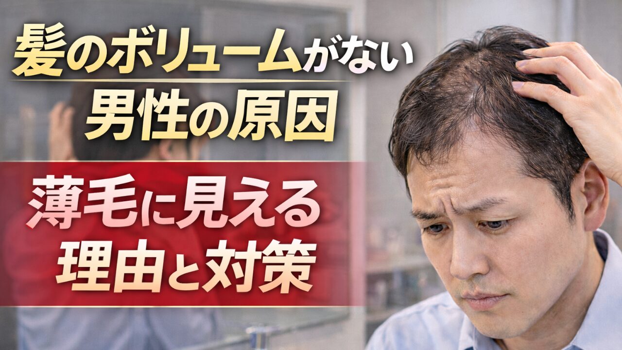 髪のボリュームがなく頭頂部が薄く見える男性の原因と対策を解説する画像