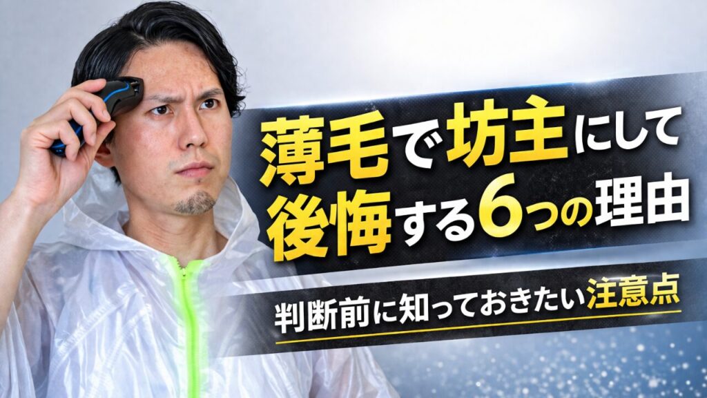 薄毛で坊主にして後悔する6つの理由と判断前の注意点を示すアイキャッチ画像