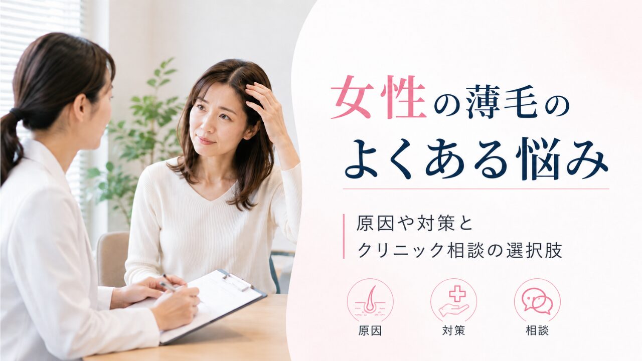 女性の薄毛の悩みについて、医師に相談する女性