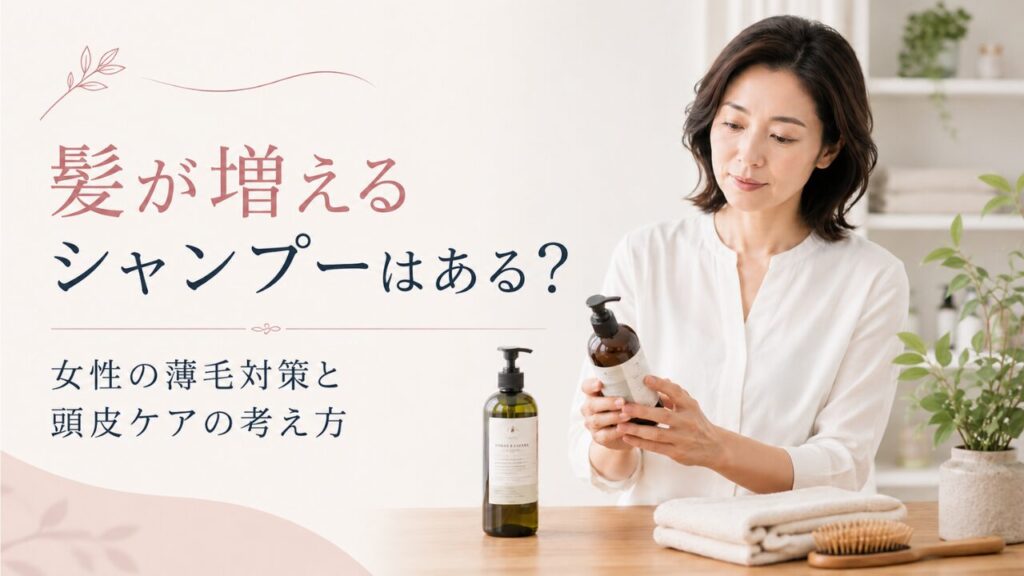 髪が増えるシャンプーを探す女性と頭皮ケア