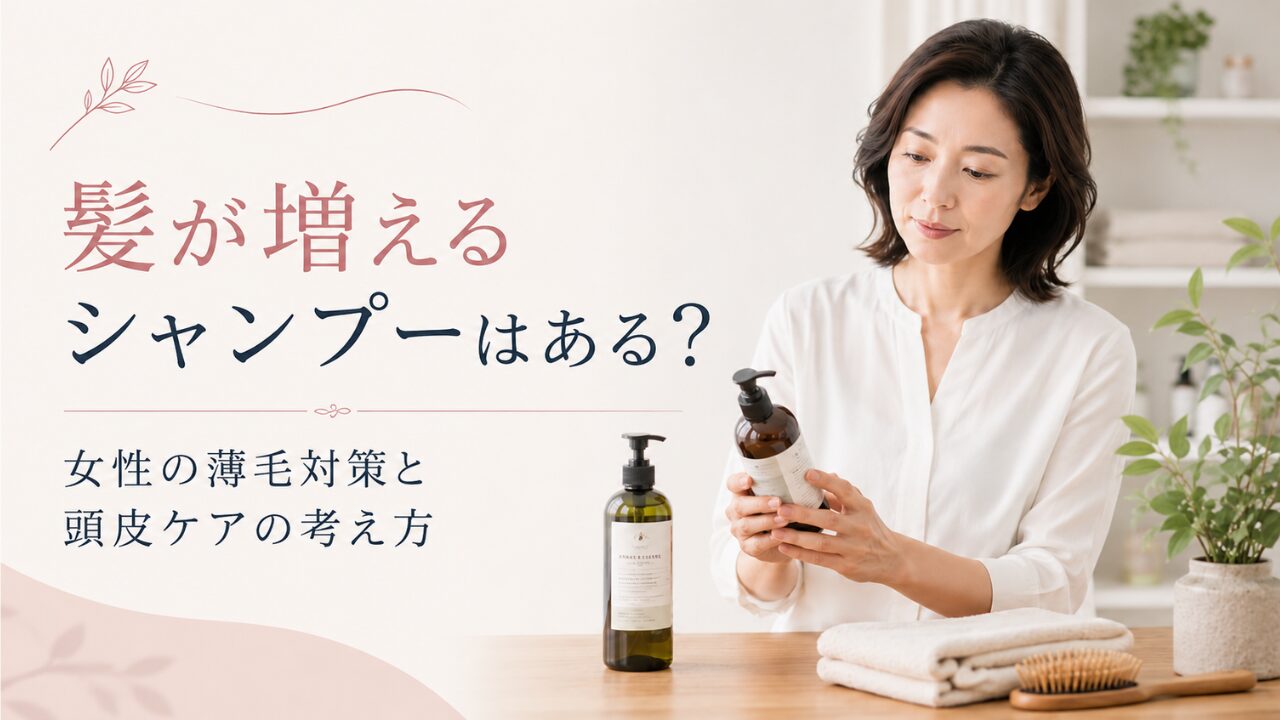 髪が増えるシャンプーを探す女性と頭皮ケア