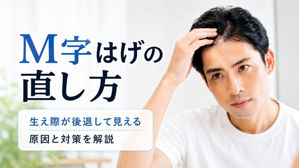 M字はげの直し方と生え際が後退して見える原因を解説する男性の画像
